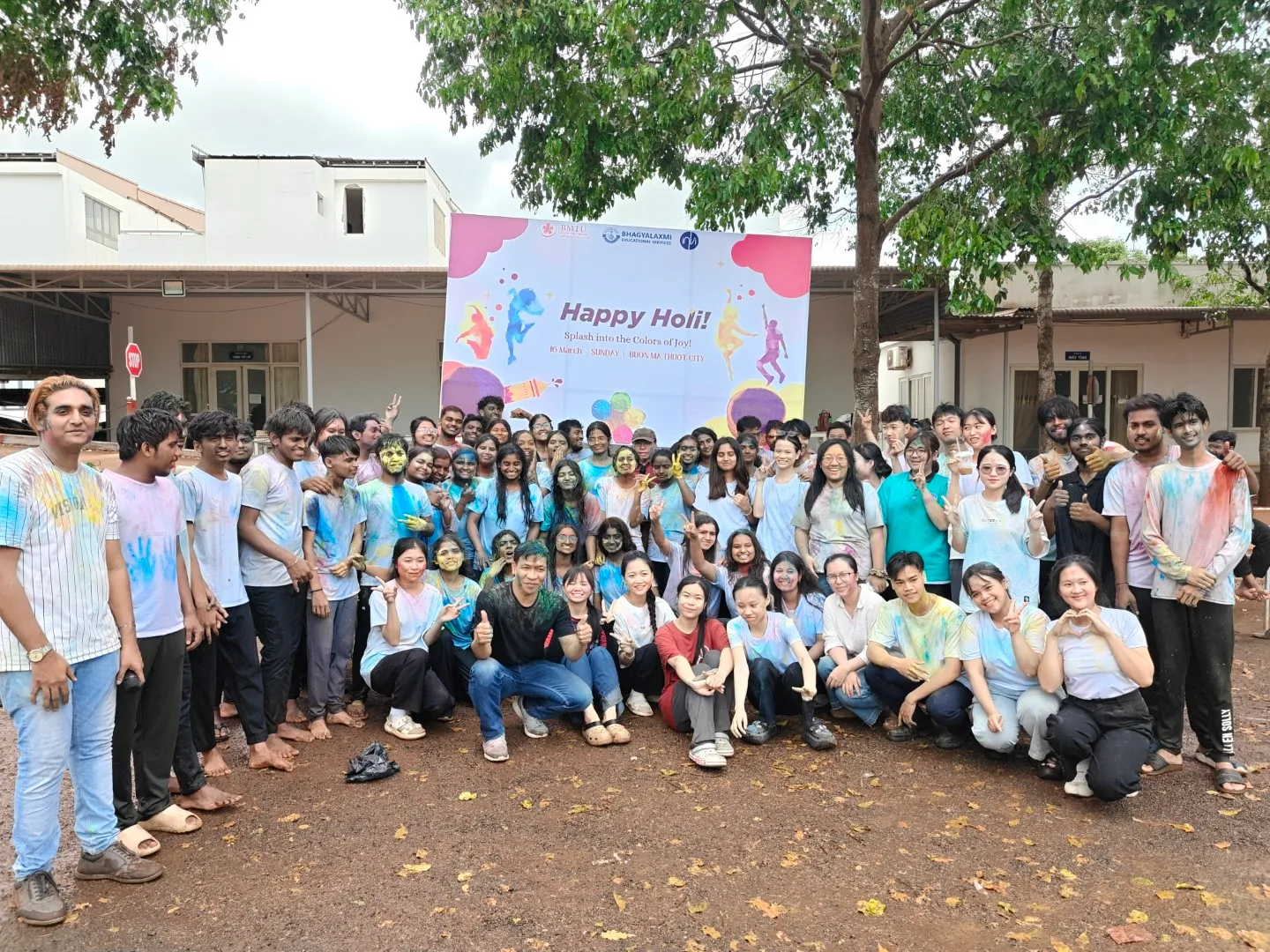 Indian students painting during art workshop